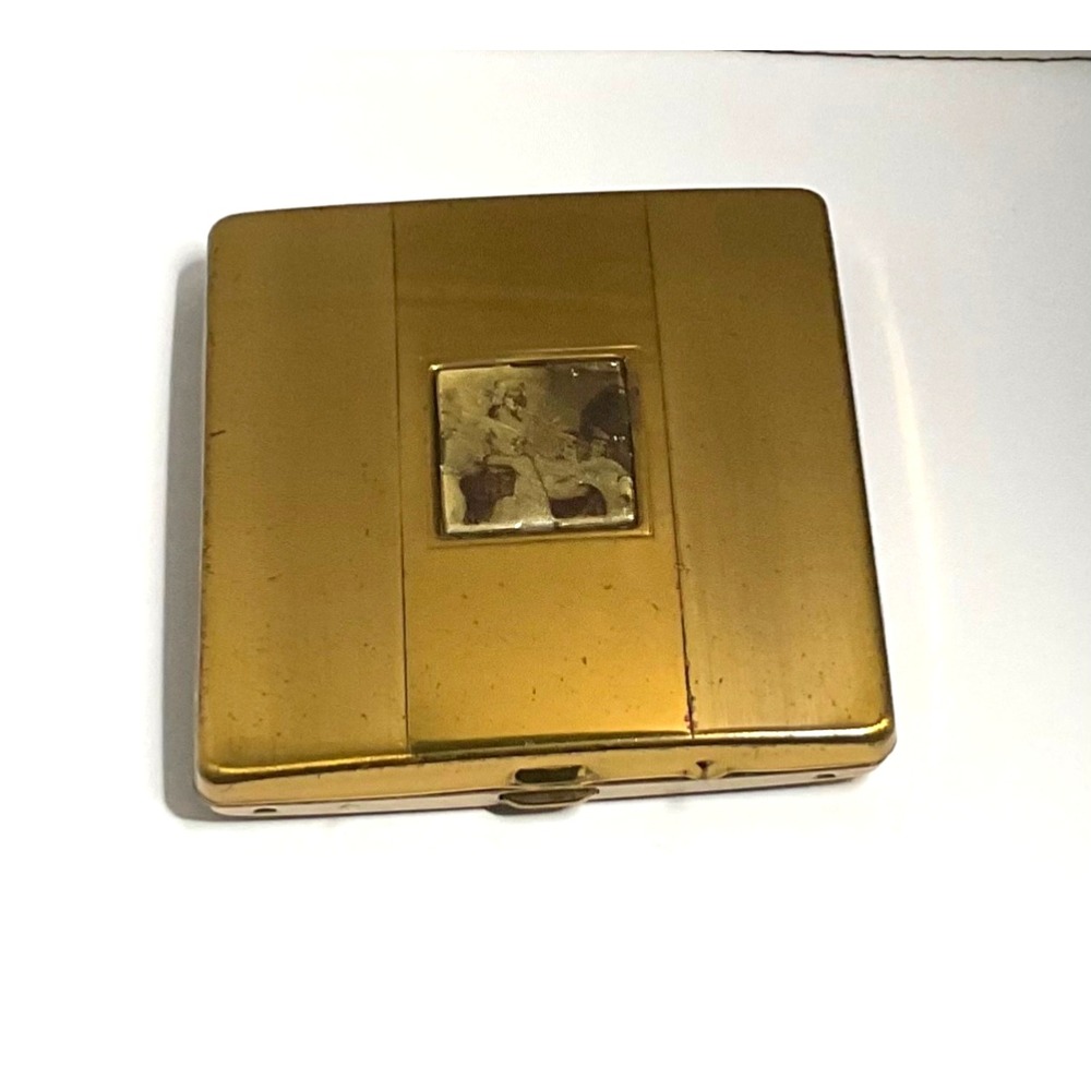 Vintage 1950's Yardley London Logo Powder Compact Gold-tone Metal